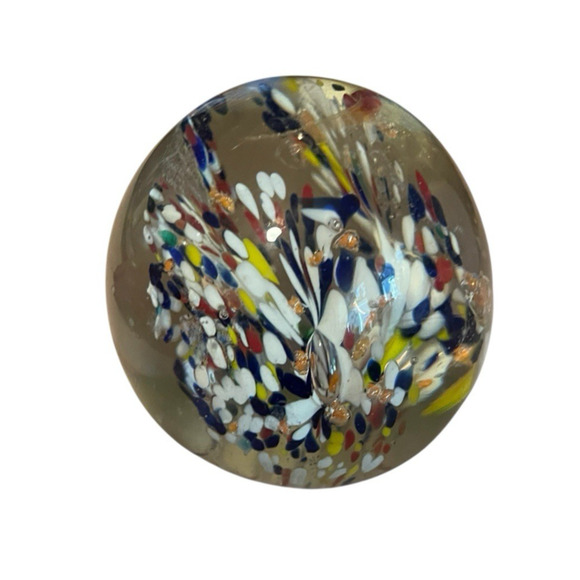 Hand Blown Art Glass Paperweight With Flower Spray In Confetti Multi Color Reto - Picture 6 of 13